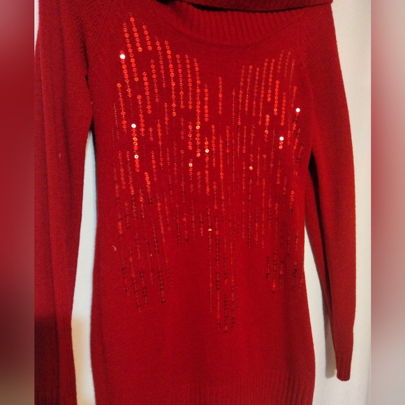 *2/$10*IN studio retro deep red sweater dress with sequins sz M - Picture 3 of 5